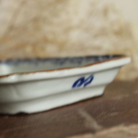 Vintage 1800s Sometsuke Plate, Antique Crane Pattern Blue And White Small Tray - Picture 9 of 13